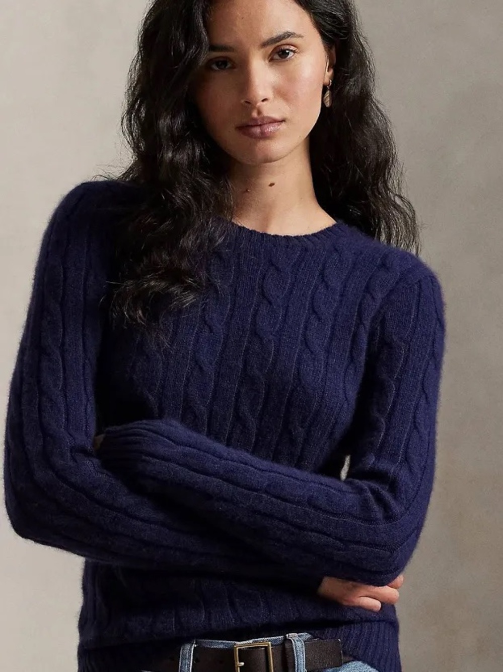 Polo Ralph Lauren Cashmere Cable Knit Sweater Navy Blue Crewneck Pullover M - Picture 6 of 6